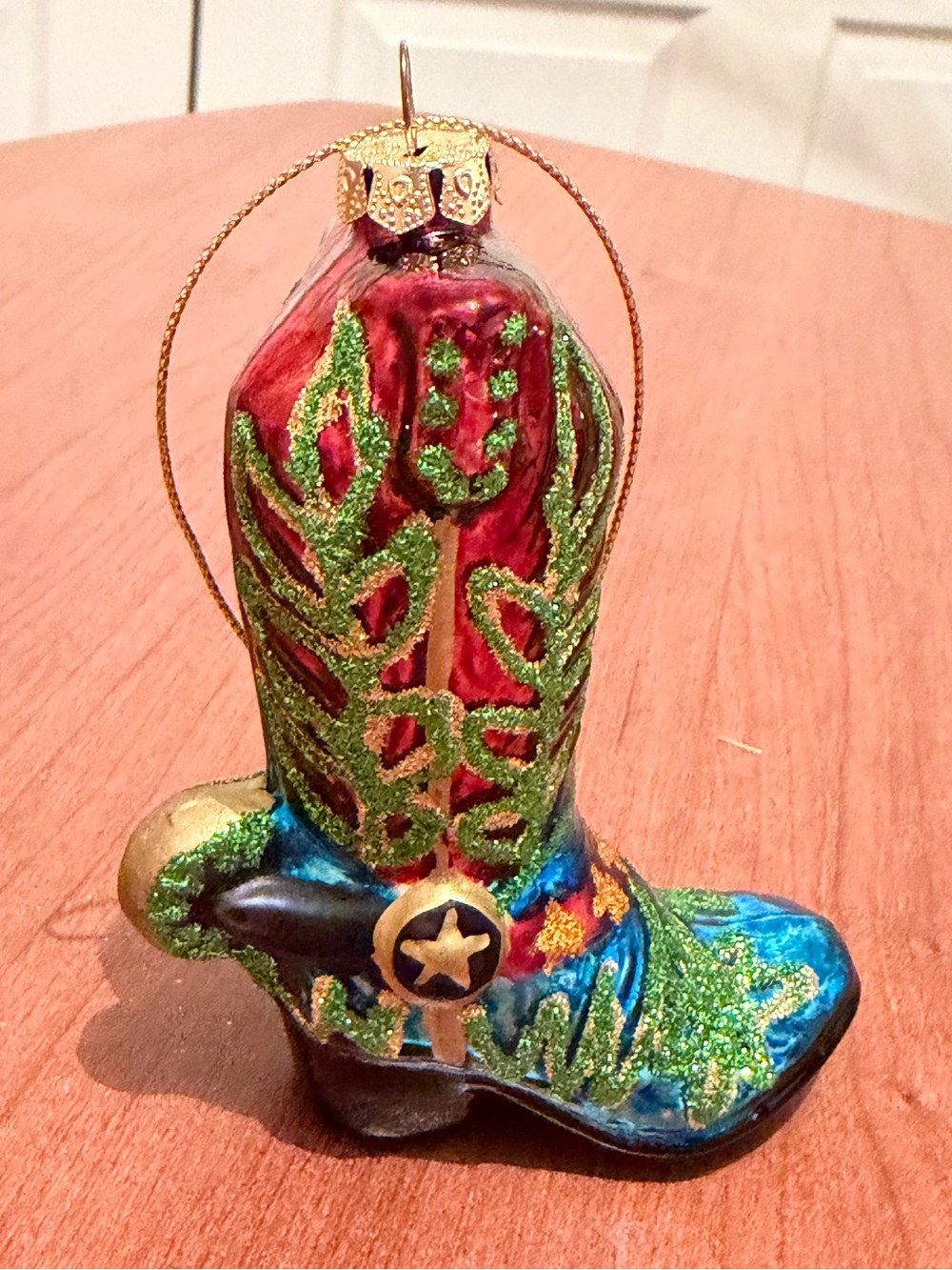 Colorful Glass Western Boot Christmas Ornament